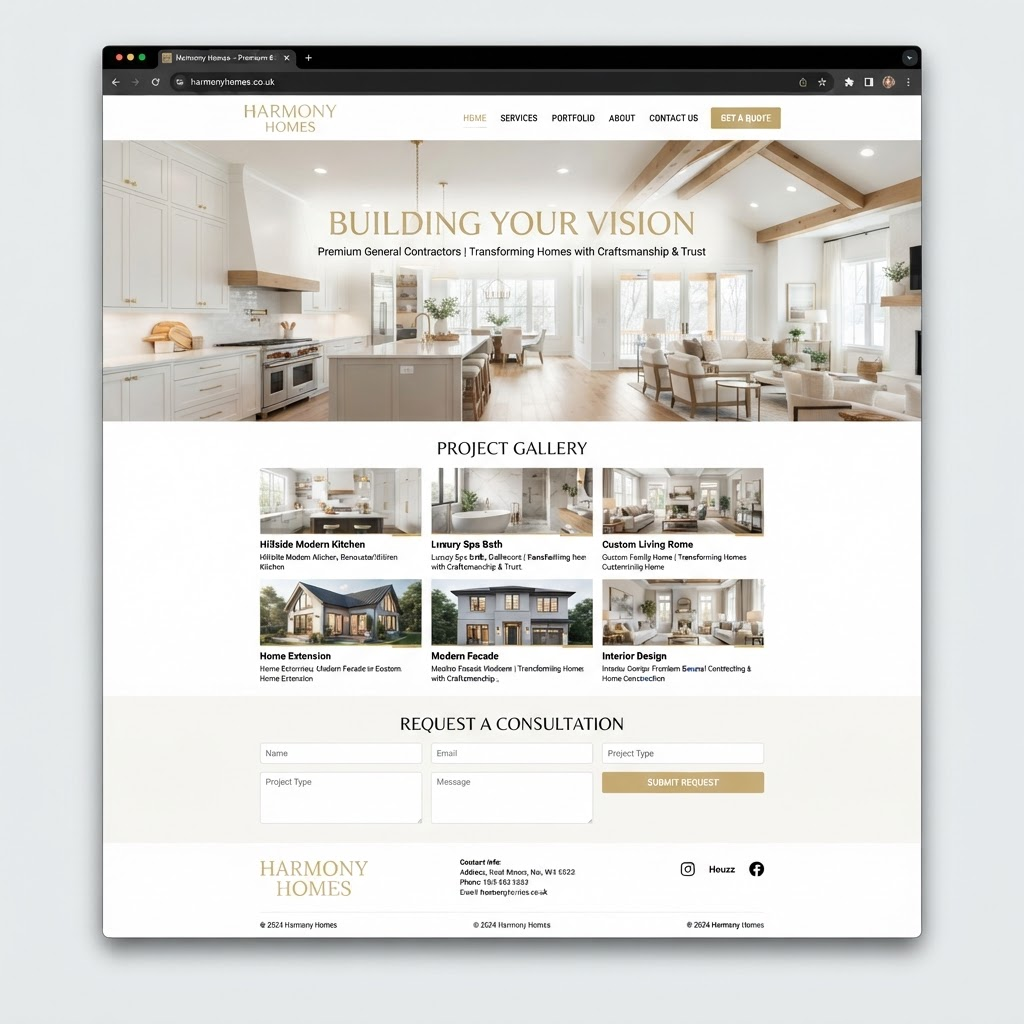 Concept homepage design for a general contractor business