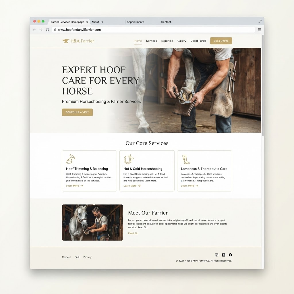 Concept homepage design for a farrier and horseshoeing business