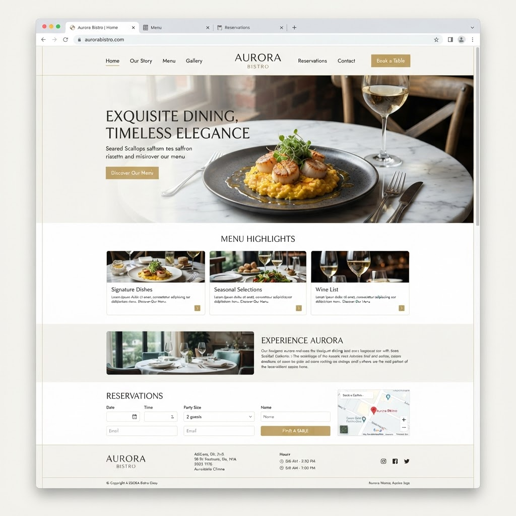Concept homepage design for a local restaurant