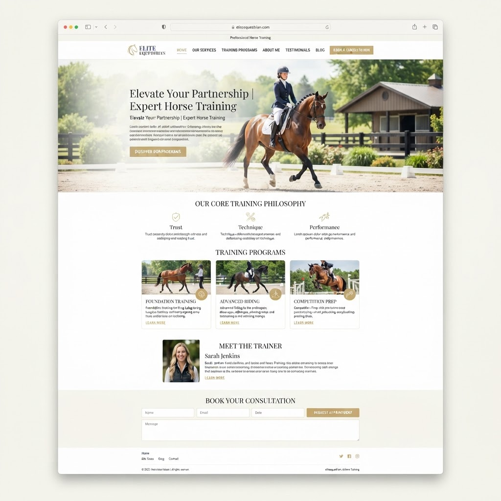 Concept homepage design for a horse trainer business